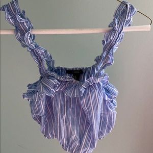 Blue and White Ruffled Crop Too (brand new!)